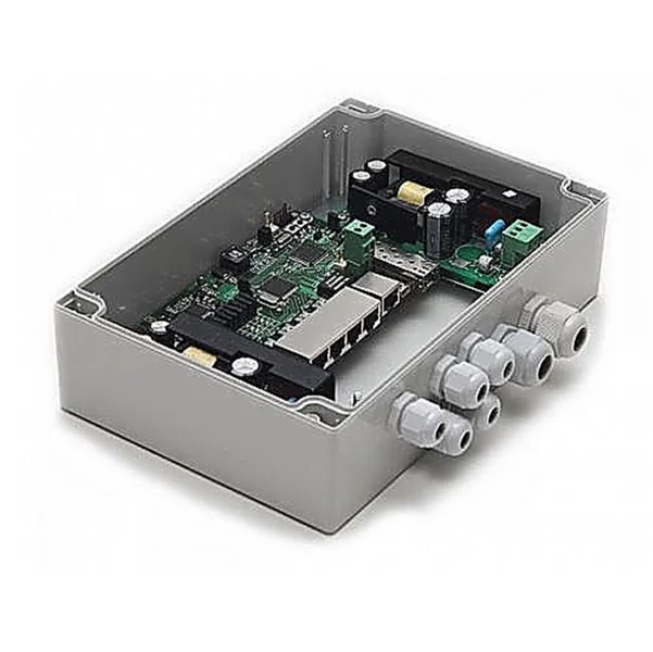 Уличный гигабитный управляемый 6-ти портовый коммутатор TFortis с РоЕ; 802.3af; 1х1000Base-X SFP, 1х RJ45 10/100/1000Base-T, 4х10/100Base-Tx RJ-45 с РоЕ по 15.4 Вт; Суммарная мощность РоЕ 50 Вт