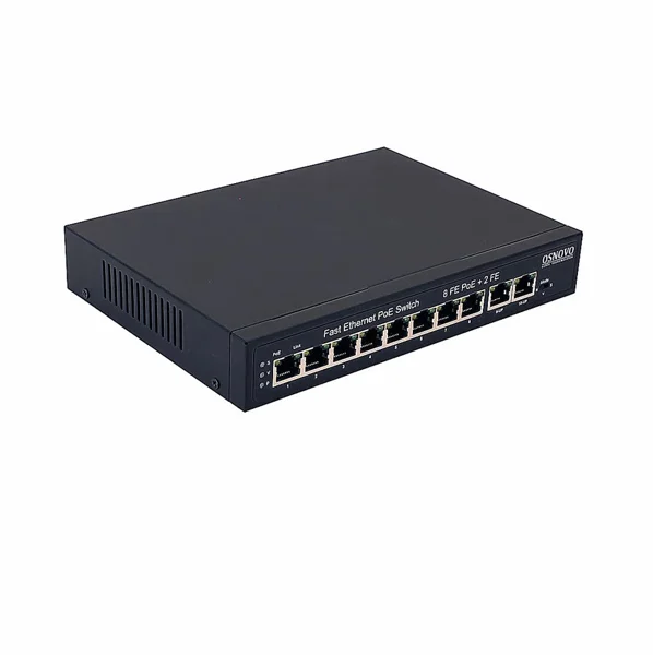 PoE коммутатор Fast Ethernet на 10 RJ45 портов. Порты: 8 x FE (10/100 Base-T) с поддержкой PoE (IEEE 802.3af/at), 2 x FE (10/100 Base-T). Соответствует стандартам PoE IEEE 802.3af/at.
