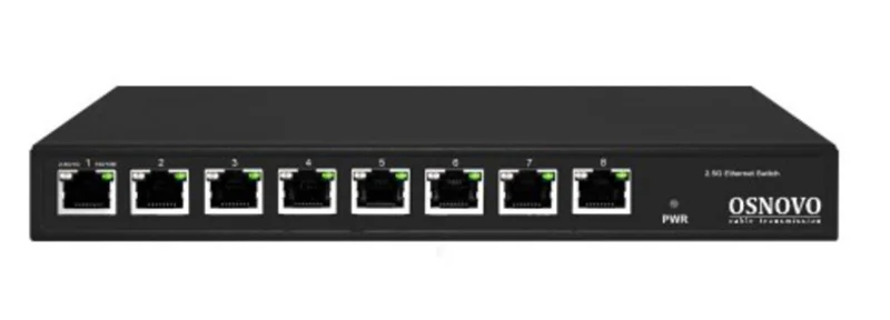 Коммутатор 2.5G Ethernet на 8 RJ45 портов. Порты: 8 x 2.5G (10/100/1000/2500Base-TX). Auto MDI/MDIX. Встроенная грозозащита 3кВ. В комплекте БП DC12V(2A). OSNOVO